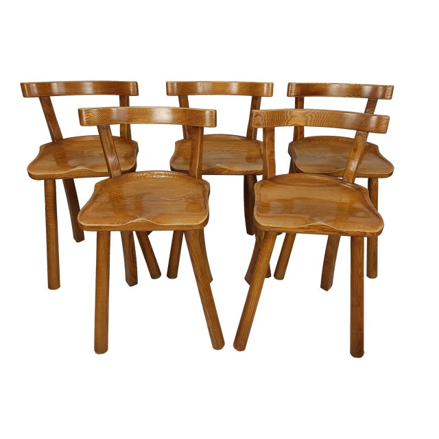 Brutalized Elm High Chairs, 1980s, Set of 5 For Sale