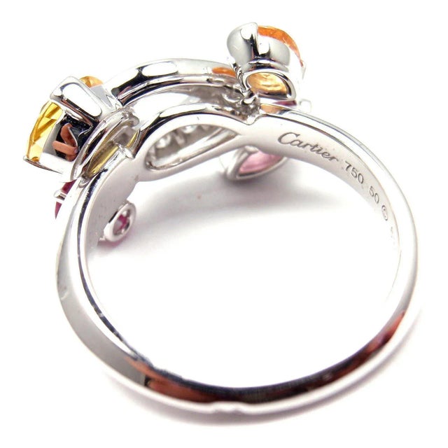 Cartier CARTIER Sorbet 18k White Gold Diamond Tourmaline Sapphire Ring Size 50 For Sale - Image 4 of 9