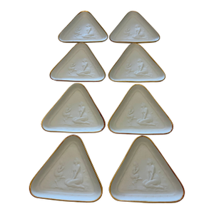 Late 20th Century Les Griffes Collection D’Art Bisque Plates Styled After Joe Descomps - Limoges France - Set of 8