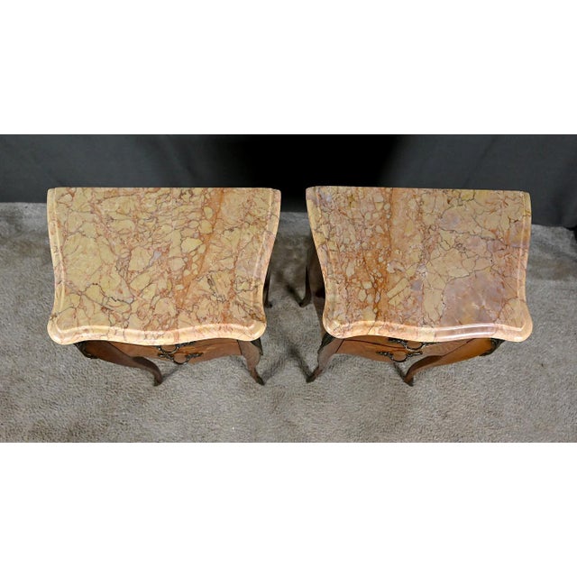 Wood Louis XV Style Marquetry Bedside Tables, Late 20th Century, Set of 2 For Sale - Image 7 of 18