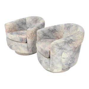 Mid-Century Modern Milo Baughman Thayer Cogging Swivel Barrel Lounge Chairs - A Pair