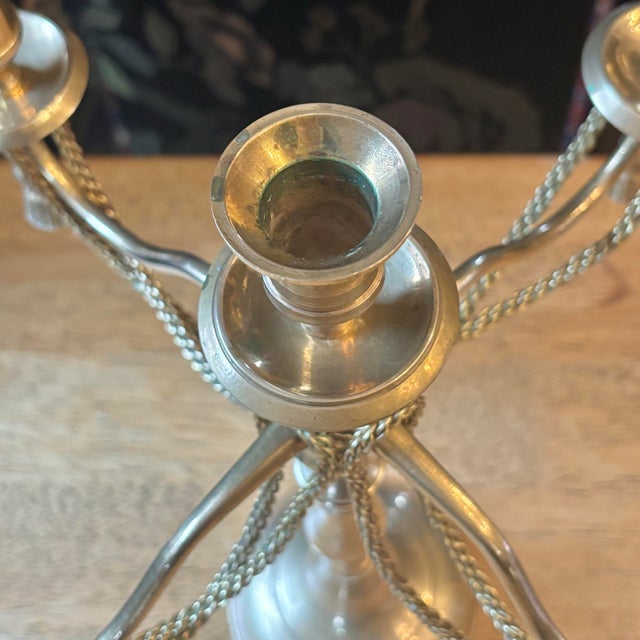 English 1980s Brass Five-Arm Candelabra With Tassels For Sale - Image 3 of 11