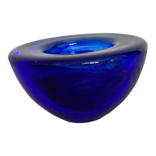 1990s Anna Ehrner for Kosta Boda Blue Swirl Votive For Sale