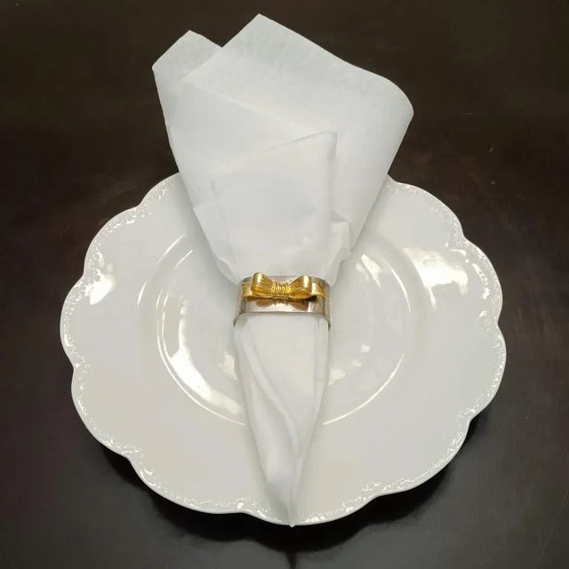 Mid-Century Modern Mid-Century Silver-Plated Napkin Rings Holders With Gold Gilt Bows- Set of 12 For Sale - Image 3 of 5