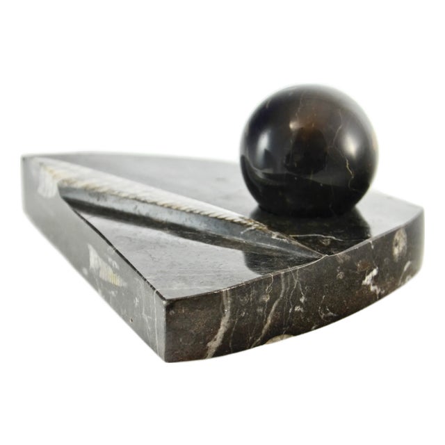 Black Carved Fossil Stone Wedge & Sphere For Sale