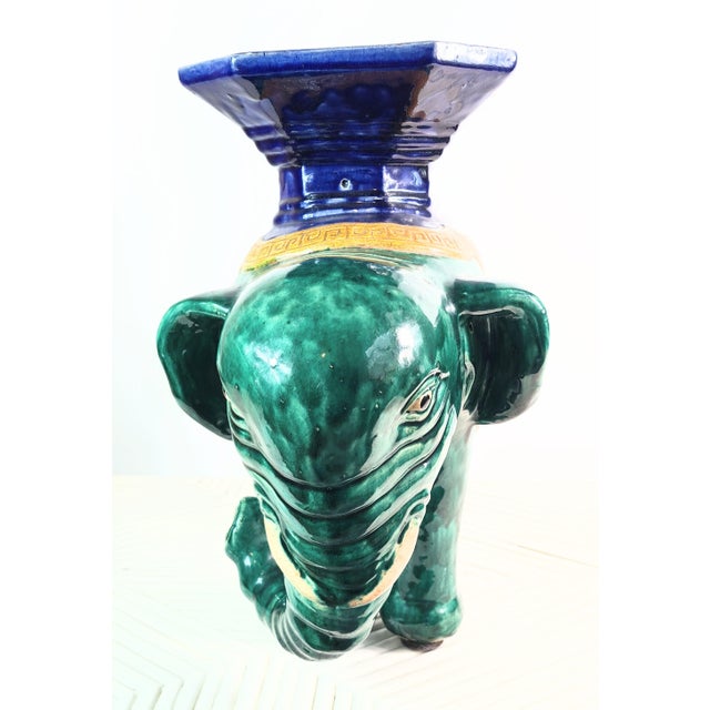 Green Antique Chinese Shiwan Ceramic Elephant Garden Stool For Sale - Image 8 of 16