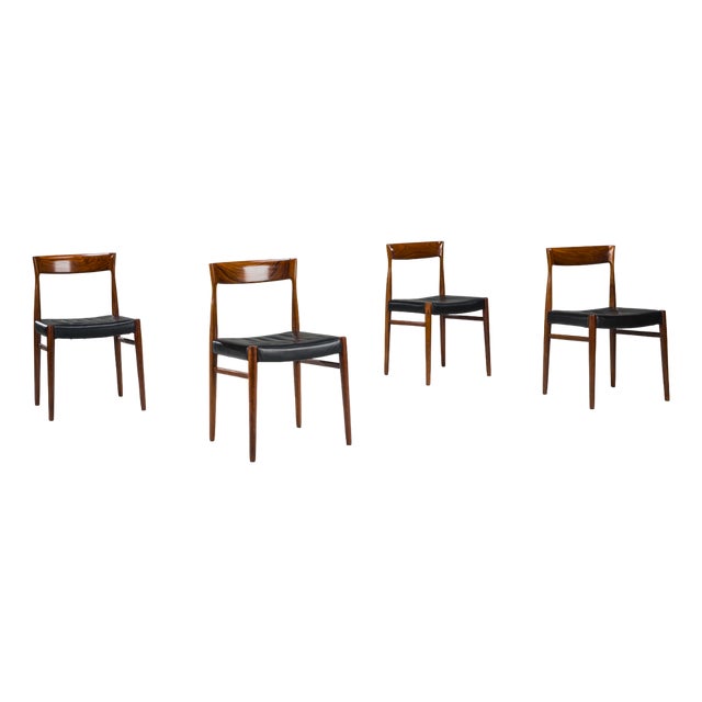Mid-Century Palisander Dining Chair with Lether, 1950s, Set of 4 For Sale