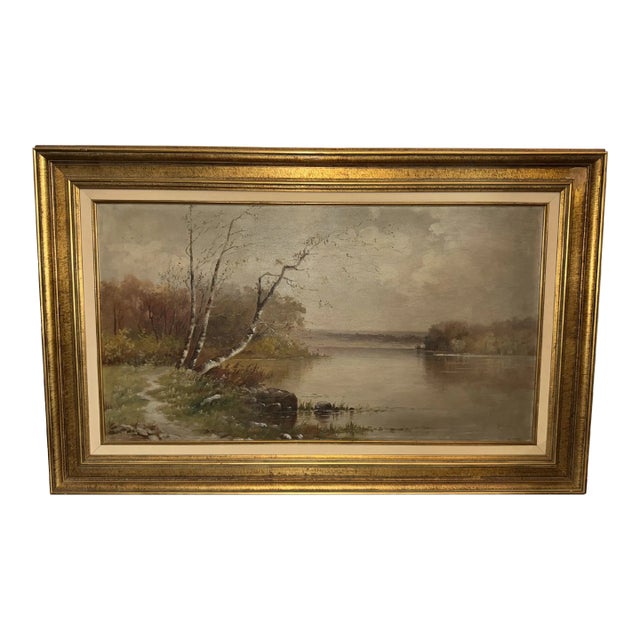 Early 20th Century Large American Landscape Painting of a Wooded River For Sale