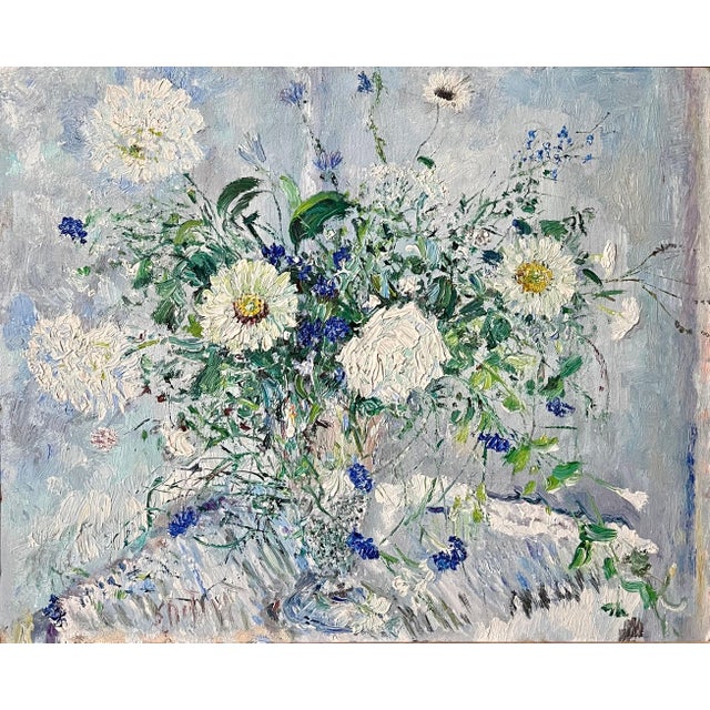 Samuel Rothbort, Bold Folk Art Modernist Floral Bouquet Oil Painting Flowers in Vase Gilt Frame, c.1950's For Sale - Image 4 of 11