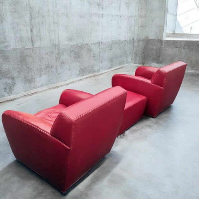 A Pair Of Rare Vintage Cabot Wrenn Full Grain Leather Club Chairs & Pottery Barn Ottoman Elevate your space with this...