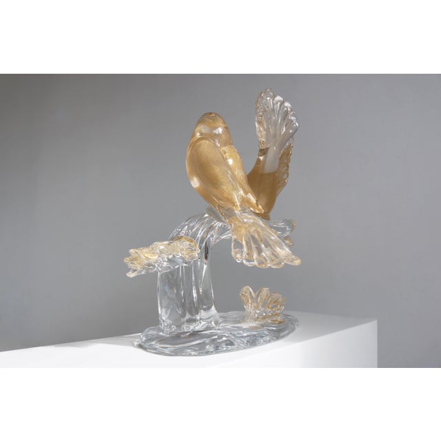 Italian Hand-Blown Murano Glass and 24 Karat Gold Bird Sculpture by Elio Raffaeli, 1970s For Sale - Image 9 of 18