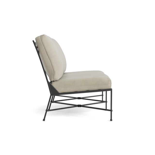 Contemporary Brown Jordan Venetian Armless Loveseat, Textured Pewter frame with Fusion Meadow fabric For Sale - Image 3 of 11