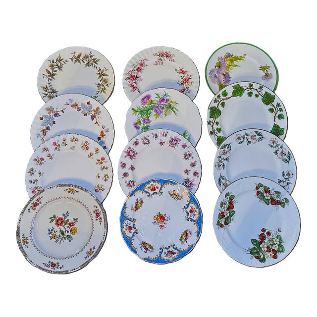 English Fine Bone China Dessert Plates - S/12 For Sale