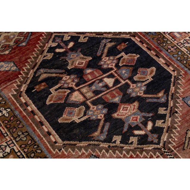 Vintage Persian Heriz Hand-Knotted Wool Runner in Red With Tribal Pattern For Sale In New York - Image 6 of 9