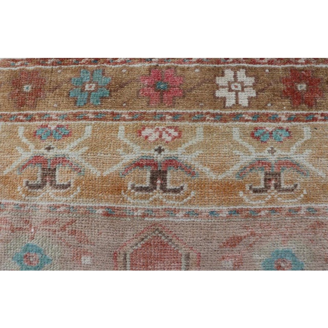 Mid 20th Century Faded Coral and Taupe Vintage Turkish Oushak Rug With Layered Medallion Design 2'6 X 5'0 For Sale - Image 5 of 11
