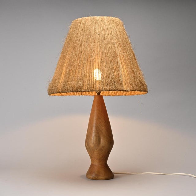 Turned Wood and Natural Fiber Lamp, France, 1960 For Sale - Image 6 of 11