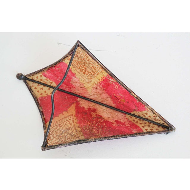 Red Vintage Moroccan Berber Hand-Painted Red Hide & Iron Wall Sconce Shade, 1980s For Sale - Image 8 of 10