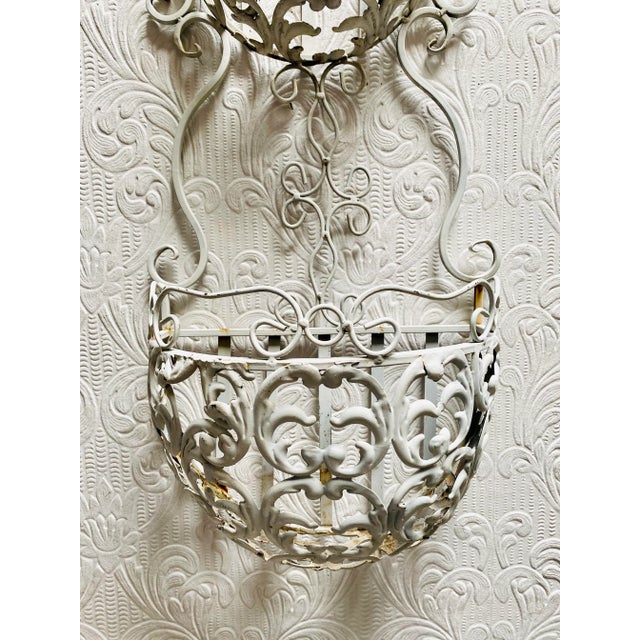 Vintage 1960s White Iron and Metal Hollywood Regency Double Wall Planter For Sale - Image 4 of 13