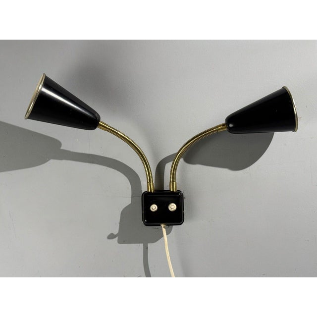 Mid-Century Modern Upsala Armaturfabrik, Adjustable Wall Sconce, Black Metal, Brass, Sweden, 1960s For Sale - Image 3 of 13