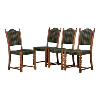 Vintage Brutalist Oak Dining Chairs by Henning Kjærnulf, 1960s, Set of 4 For Sale
