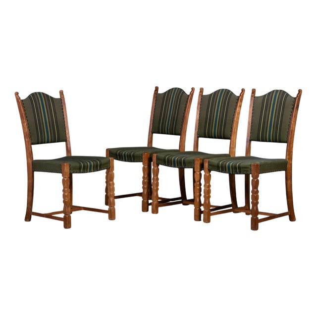 Vintage Brutalist Oak Dining Chairs by Henning Kjærnulf, 1960s, Set of 4 For Sale
