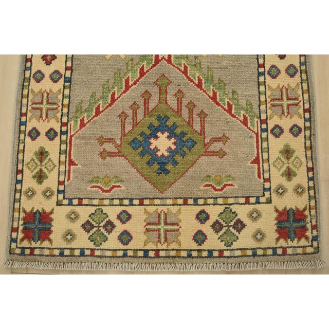 Kazak Runner 2’1” X 5’11” Gray Wool Tribal Hand-Knotted Oriental Rug For Sale - Image 9 of 12