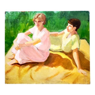 Original Impressionist Painting of Two Women For Sale