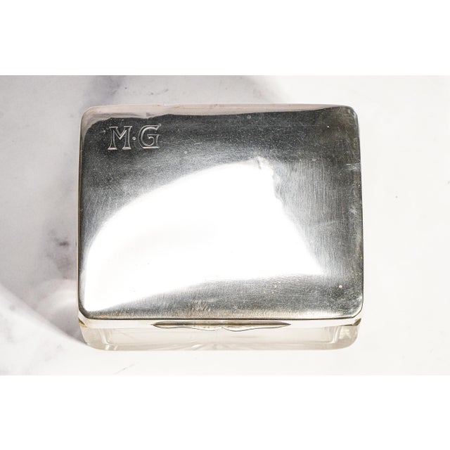 Art Deco Lovely Antique German Art Deco Crystal Jewelry Box Julius Herz 800 Silver Dressing Table Box For Sale - Image 3 of 13