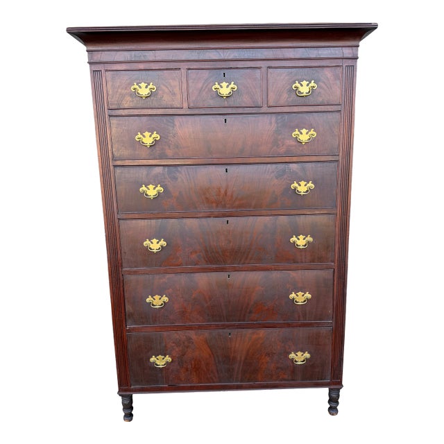 Antique Mahogany Sheraton Tall Chest, Pennsylvania, Attributed For Sale