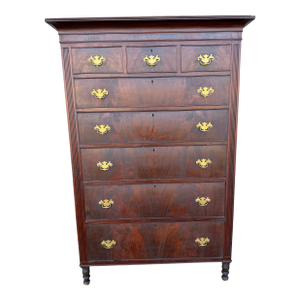 Antique Mahogany Sheraton Tall Chest, Pennsylvania, Attributed