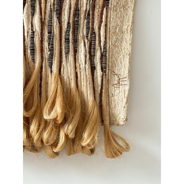 Rare wall tapestry signed by the artists Ginette and Daniel Taggart, France circa 1970 Materials dyed cotton and natural...