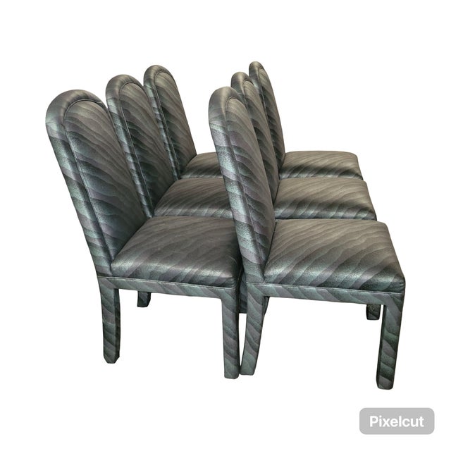 Amazing 80s 90s post modern Miami Vice Dining Chairs set of 6 upholstered and padded. material is a slight sheen black...