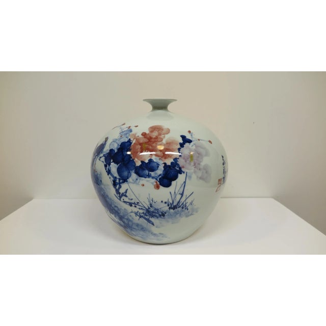 Contemporary Artisan Indigo Painted Porcelain Vase For Sale - Image 3 of 10