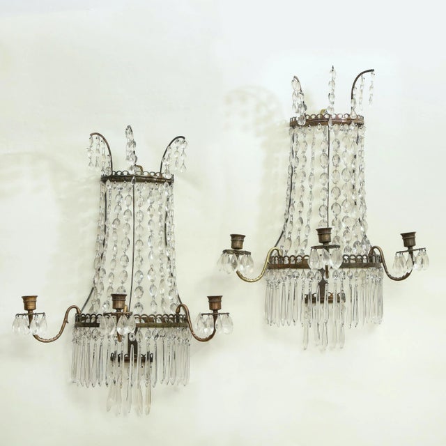Pair of Beaded Crystal Waterfall Wall Lights For Sale - Image 12 of 12