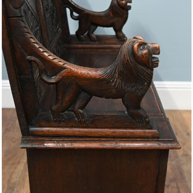 Wood Victorian Farmhouse Oak Hall Bench, 1880 For Sale - Image 7 of 9
