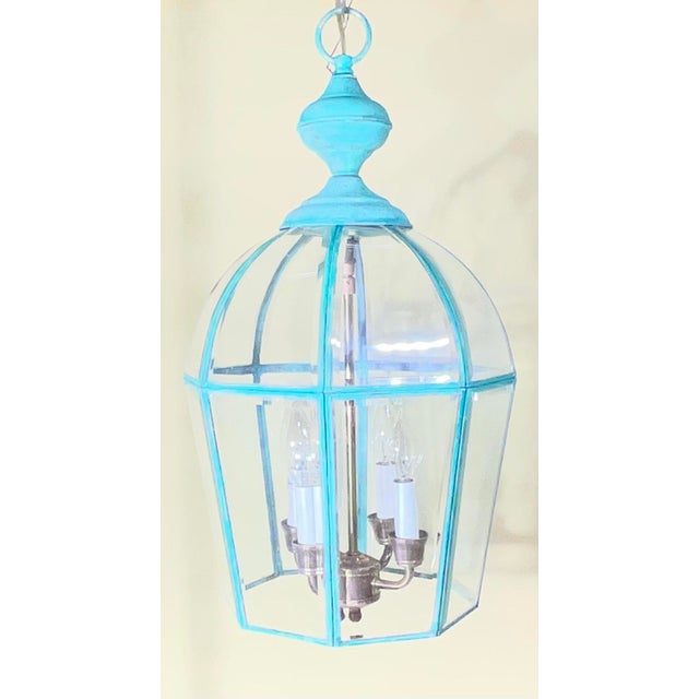 Vintage Hexagonal Solid Brass Hanging Lantern / Dome Pendant Light For Sale - Image 12 of 17