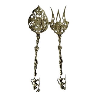 Vintage Italian Baroque-Style Serving Set Spoon and Fork For Sale
