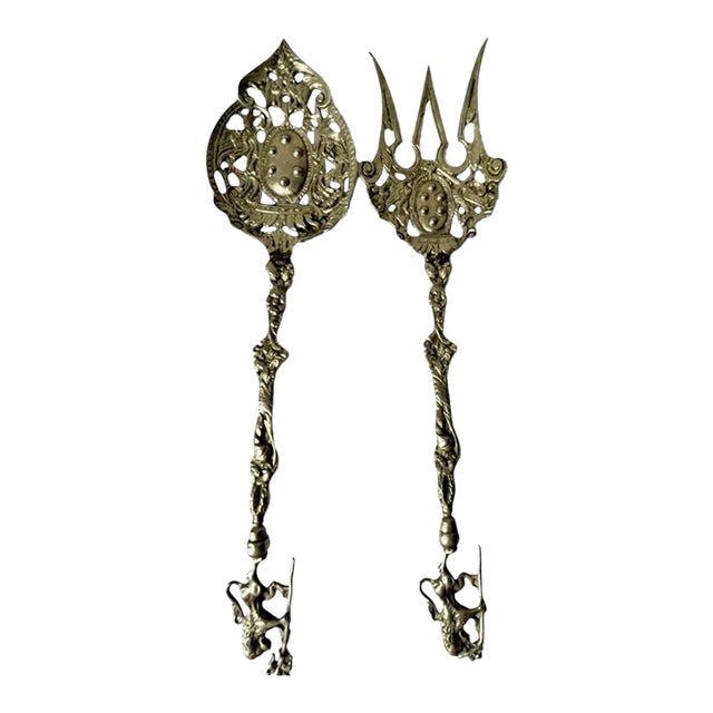Vintage Italian Baroque-Style Serving Set Spoon and Fork For Sale