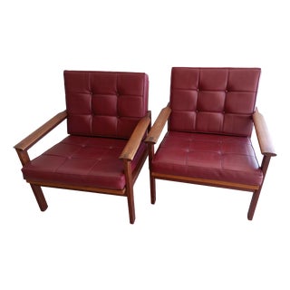 Teak and Leather Lounge Chairs by Illum Wilkelsø for Niels Eilersen, Denmark, 1960s, Set of 2 For Sale