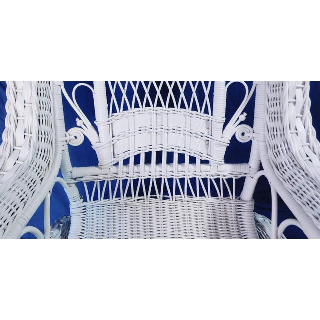 Antique Heywood Wakefield Attributed White Ornate Wicker Platform Rocker / Rocking Chair ~Circa: 1890 - 1915~ For Sale In Portland, ME - Image 6 of 18