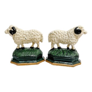 Vintage English Cast Iron Ram Bookends or Door Stops For Sale