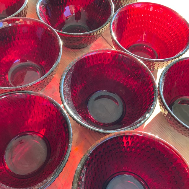 Vintage Deep Ruby Red Pebbled Glass Small Bowls- Set of 15 For Sale In Los Angeles - Image 6 of 12