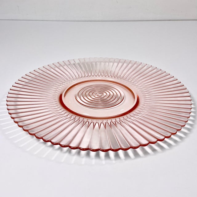 Art Deco Early 20th Century Art Deco Hollywood Regency Boho Chic Depression Era Pink Glass Starburst Charger For Sale - Image 3 of 6