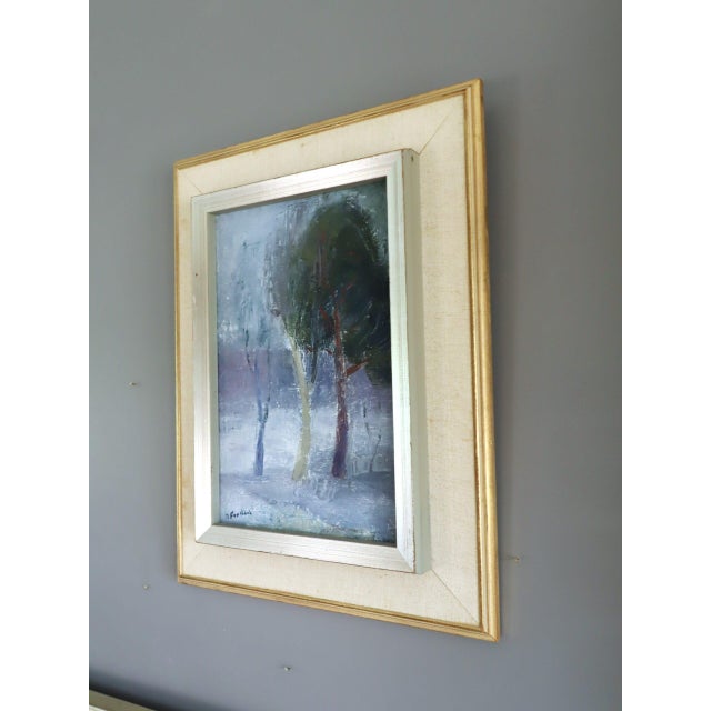 Mid 20th Century Mid-Century Modern 'Hushed Trees' Vintage Original Landscape Oil Painting, Framed For Sale - Image 5 of 12