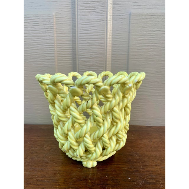 French Country Trompe l'Oeil Porcelain Rope Basket Cachepot For Sale - Image 10 of 11
