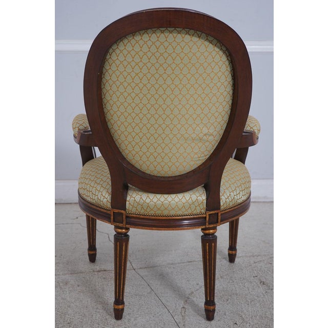 Set of 8 American Made Vintage Louis XVI Round-Back Dining Chairs With Pastel Blue and Gold Fabric by Nancy Corzine Furniture For Sale - Image 4 of 13