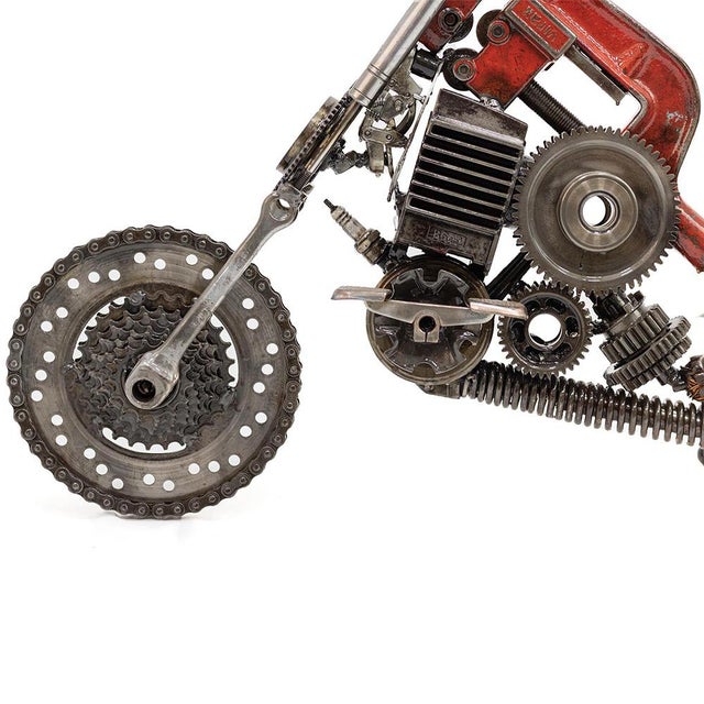 Contemporary Contemporary Recycled Metal Motorcycle Sculpture, One of a Kind For Sale - Image 3 of 8