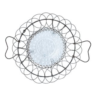 Antique Hand-Formed Wire Basket With Twisted Handles For Sale
