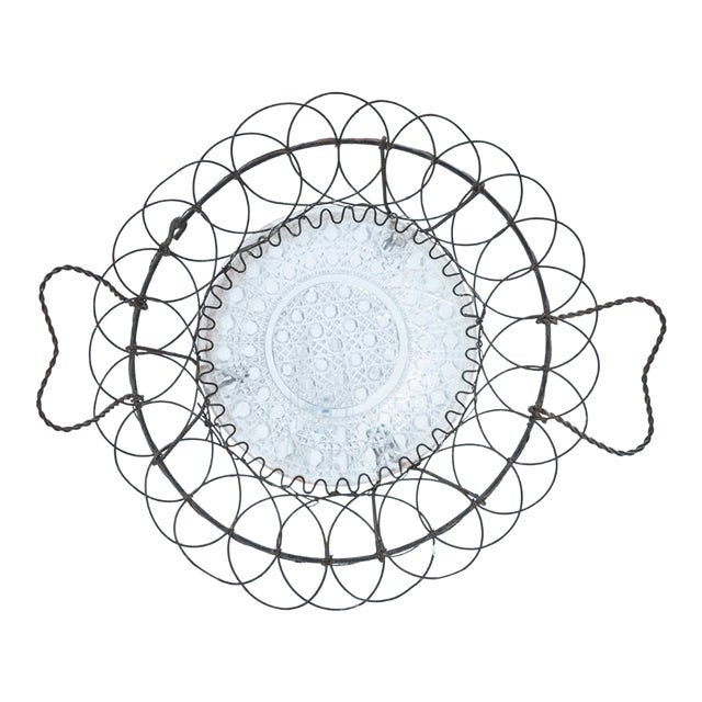 Antique Hand-Formed Wire Basket With Twisted Handles For Sale