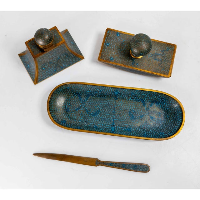 We are offering this late 19th or early 20th century Chinese desk set. This desk set features fine copper body with fine...
